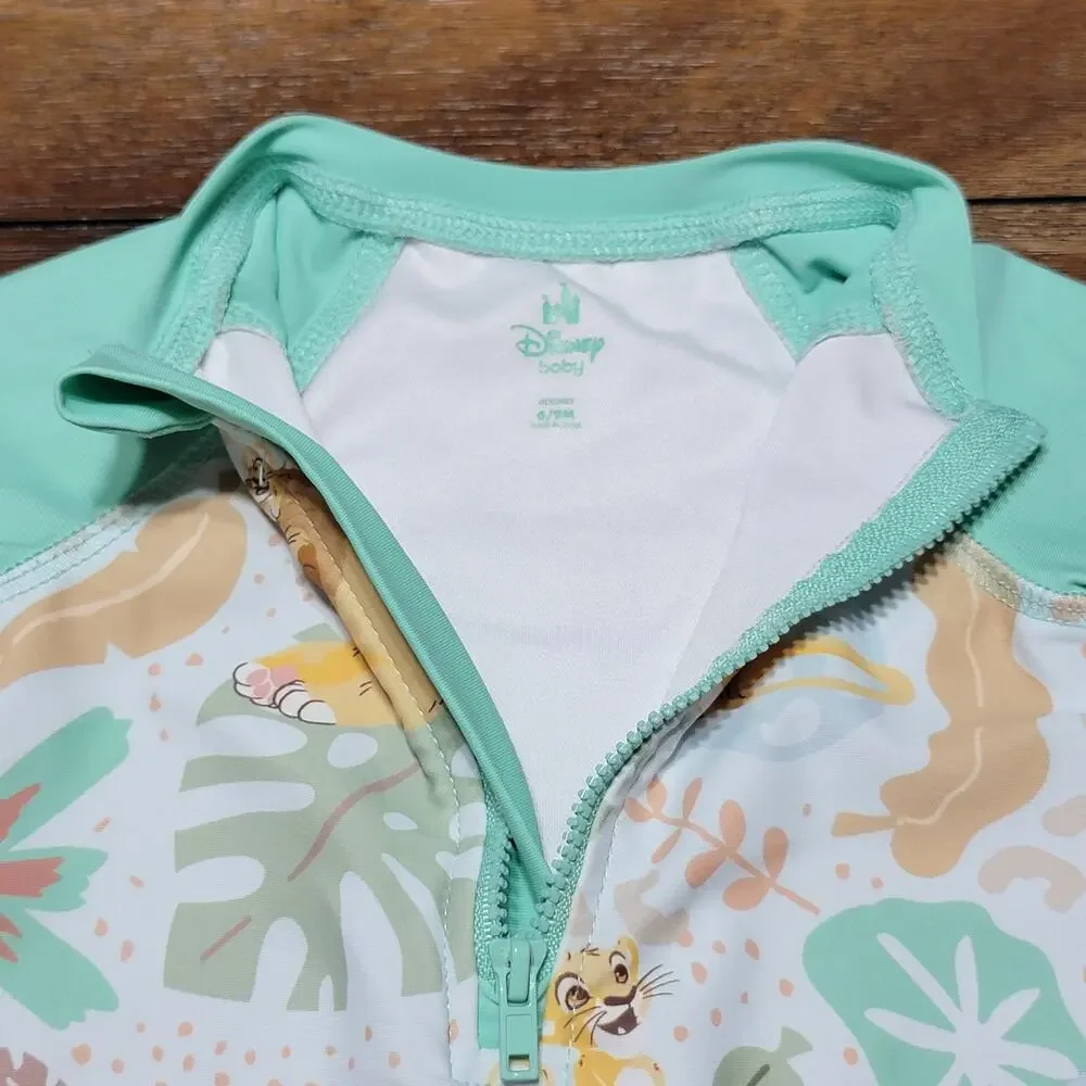 Disney Baby Lion King LS Teal 1Pc Rash Guard Unisuit w/ Snap Bottoms - Size 6-9m